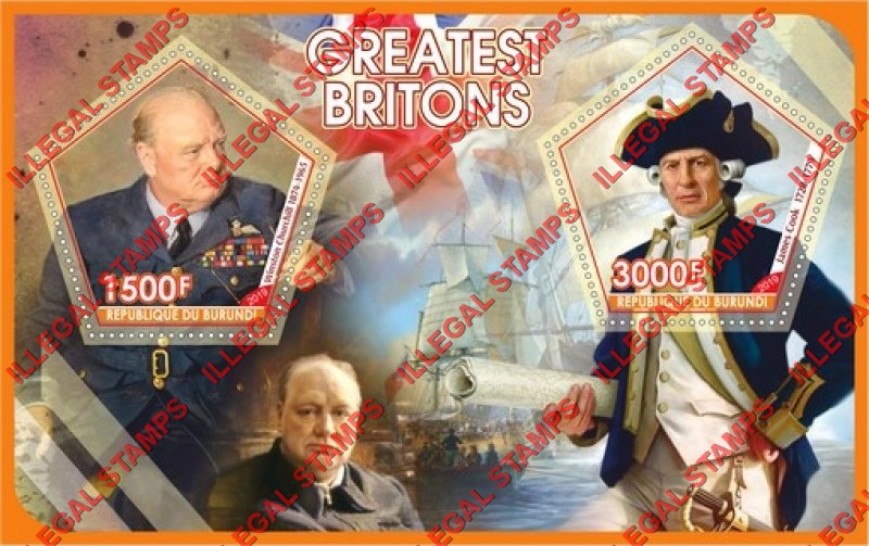 Burundi 2019 Greatest Britons Counterfeit Illegal Stamp Souvenir Sheet of 2 Burundi 2019 Greatest Britons Counterfeit Illegal Stamp Souvenir Sheet of 2