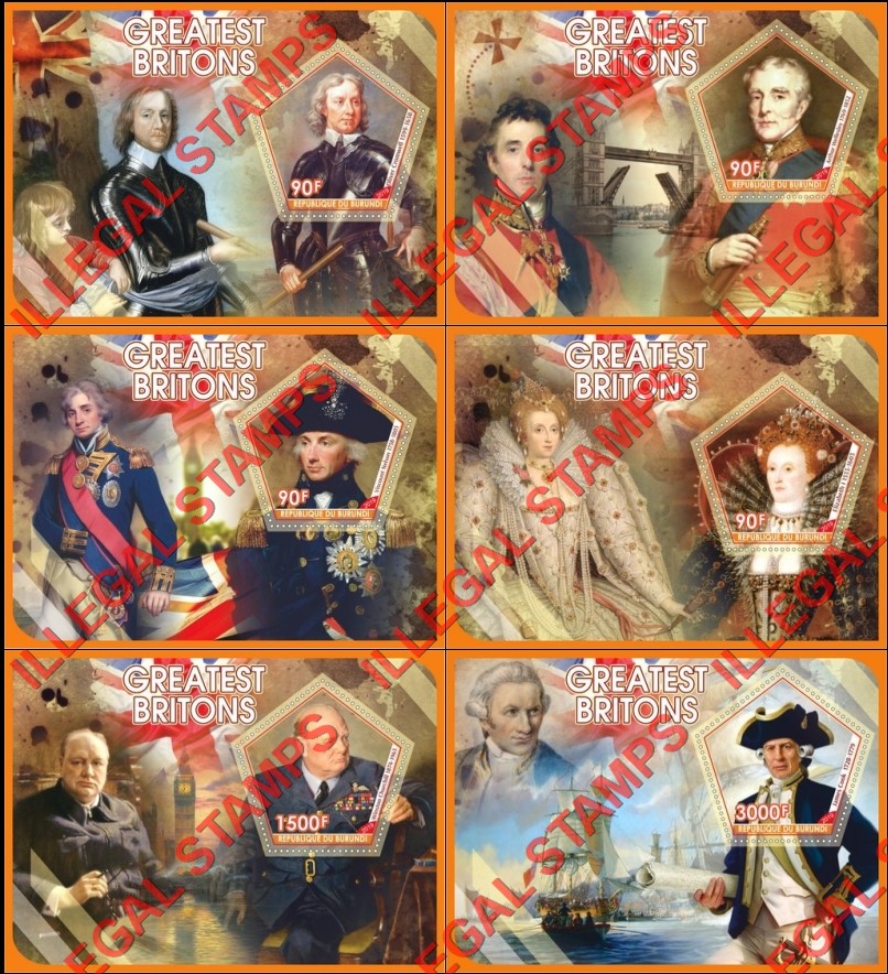 Burundi 2019 Greatest Britons Counterfeit Illegal Stamp Souvenir Sheets of 1 Burundi 2019 Greatest Britons Counterfeit Illegal Stamp Souvenir Sheets of 1