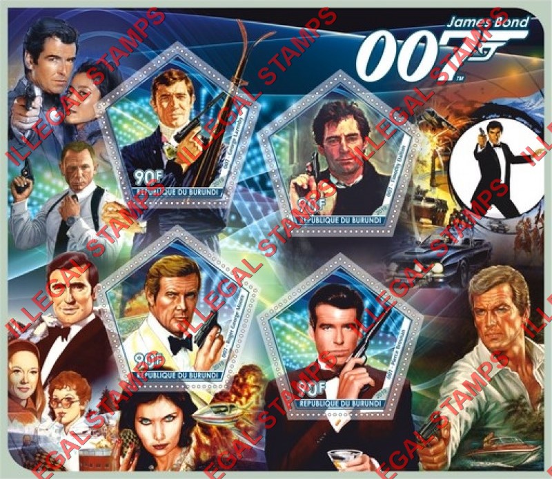 Burundi 2019 James Bond 007 Counterfeit Illegal Stamp Souvenir Sheet of 4 Burundi 2019 James Bond 007 Counterfeit Illegal Stamp Souvenir Sheet of 4