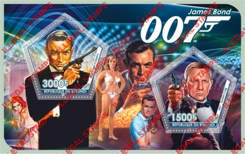 Burundi 2019 James Bond 007 Counterfeit Illegal Stamp Souvenir Sheet of 2 Burundi 2019 James Bond 007 Counterfeit Illegal Stamp Souvenir Sheet of 2