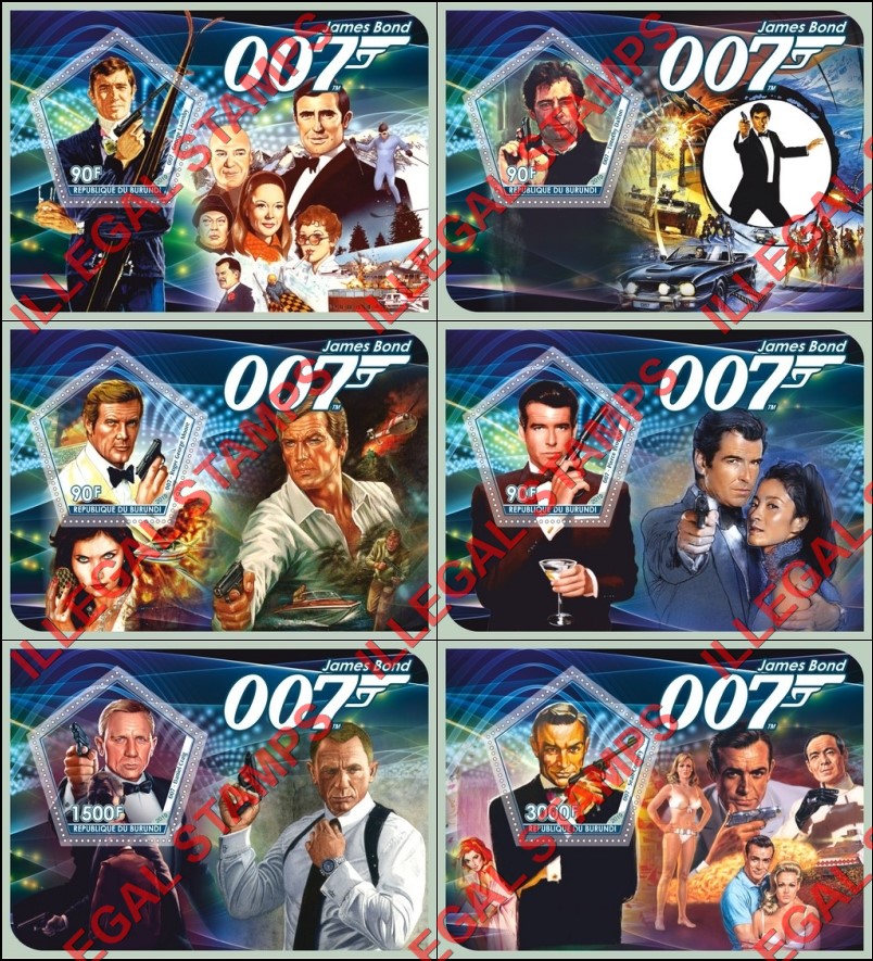Burundi 2019 James Bond 007 Counterfeit Illegal Stamp Souvenir Sheets of 1 Burundi 2019 James Bond 007 Counterfeit Illegal Stamp Souvenir Sheets of 1