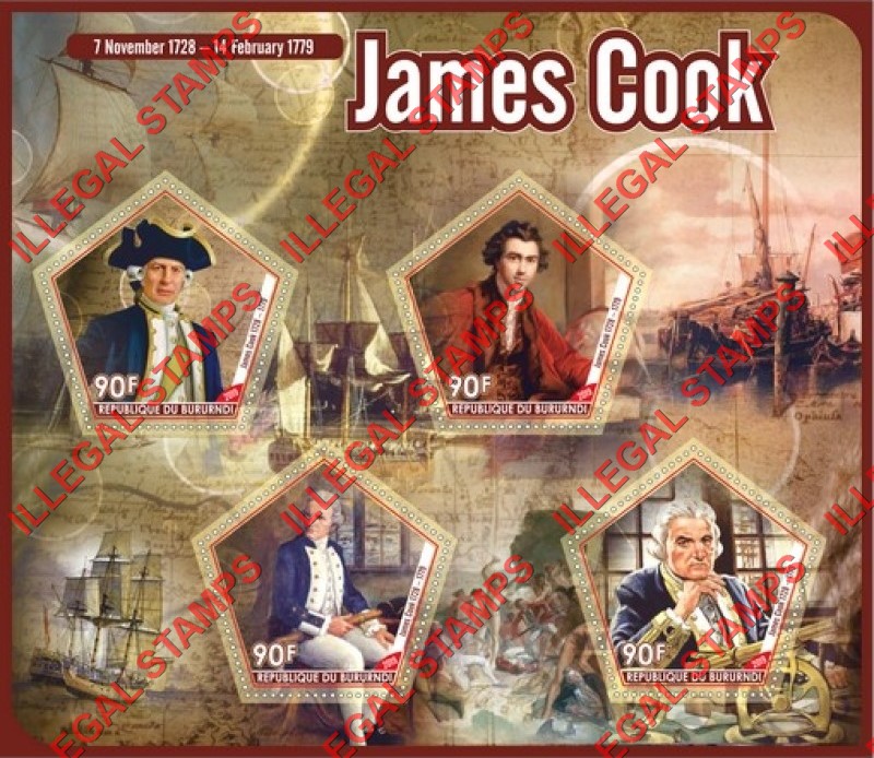 Burundi 2019 James Cook Counterfeit Illegal Stamp Souvenir Sheet of 4 Burundi 2019 James Cook Counterfeit Illegal Stamp Souvenir Sheet of 4