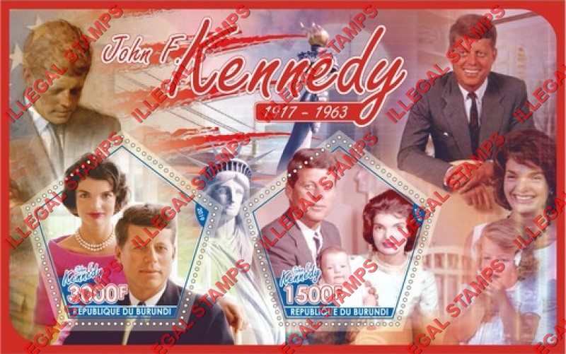 Burundi 2019 John F. Kennedy Counterfeit Illegal Stamp Souvenir Sheet of 2 Burundi 2019 John F. Kennedy Counterfeit Illegal Stamp Souvenir Sheet of 2