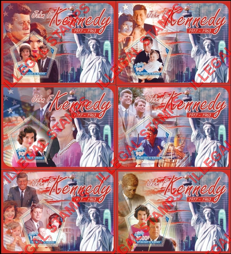 Burundi 2019 John F. Kennedy Counterfeit Illegal Stamp Souvenir Sheets of 1 Burundi 2019 John F. Kennedy Counterfeit Illegal Stamp Souvenir Sheets of 1