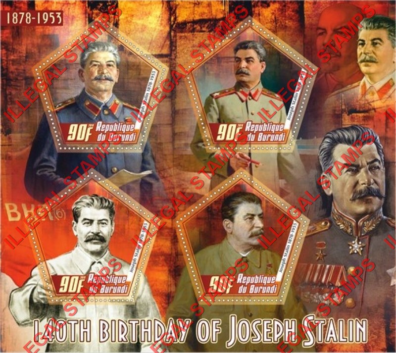 Burundi 2019 Joseph Stalin (different a) Counterfeit Illegal Stamp Souvenir Sheet of 4 Burundi 2019 Joseph Stalin (different a) Counterfeit Illegal Stamp Souvenir Sheet of 4