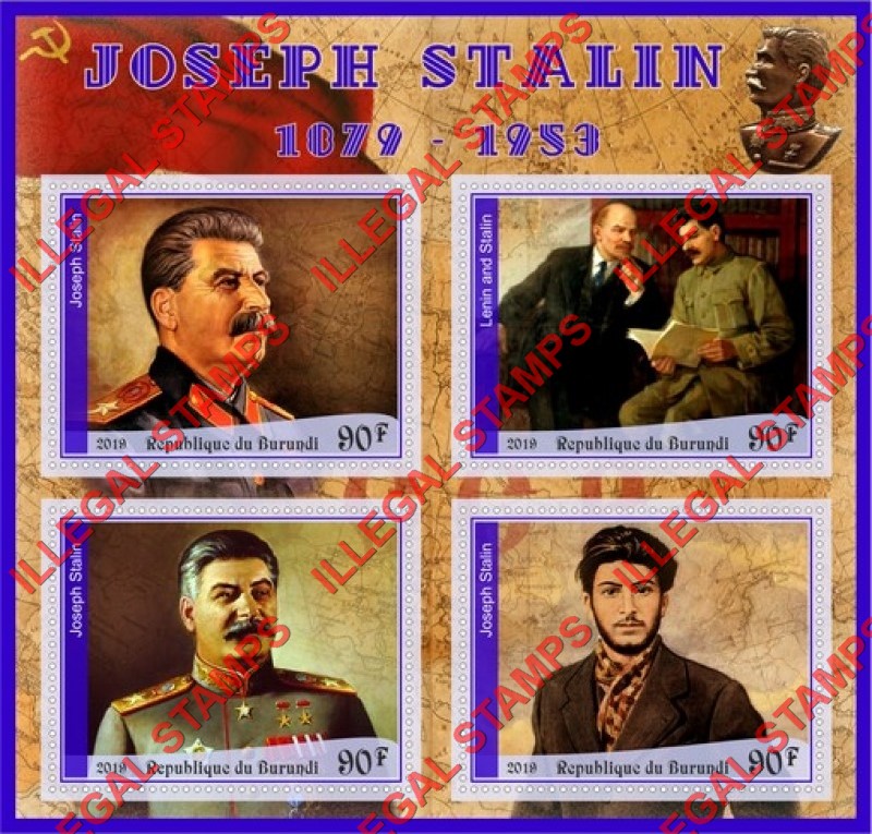 Burundi 2019 Joseph Stalin Counterfeit Illegal Stamp Souvenir Sheet of 4 Burundi 2019 Joseph Stalin Counterfeit Illegal Stamp Souvenir Sheet of 4