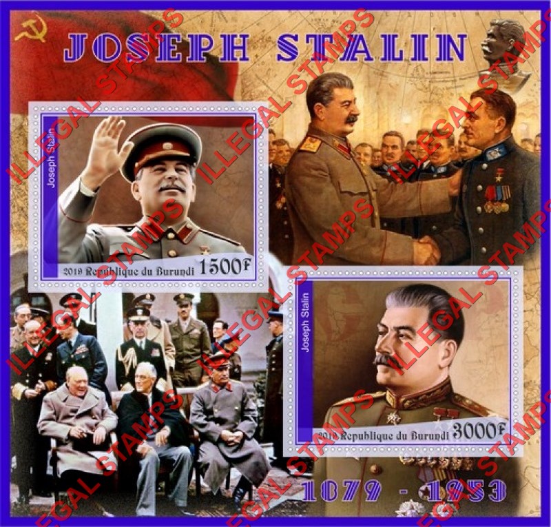 Burundi 2019 Joseph Stalin Counterfeit Illegal Stamp Souvenir Sheet of 2 Burundi 2019 Joseph Stalin Counterfeit Illegal Stamp Souvenir Sheet of 2