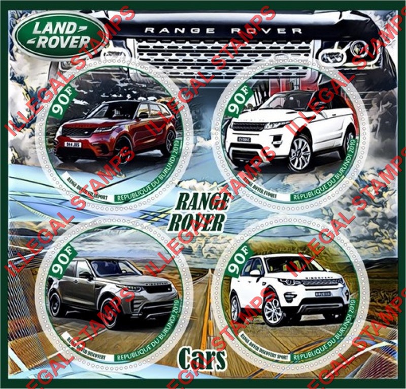 Burundi 2019 Land Rover Range Rover Cars Counterfeit Illegal Stamp Souvenir Sheet of 4 Burundi 2019 Land Rover Range Rover Cars Counterfeit Illegal Stamp Souvenir Sheet of 4