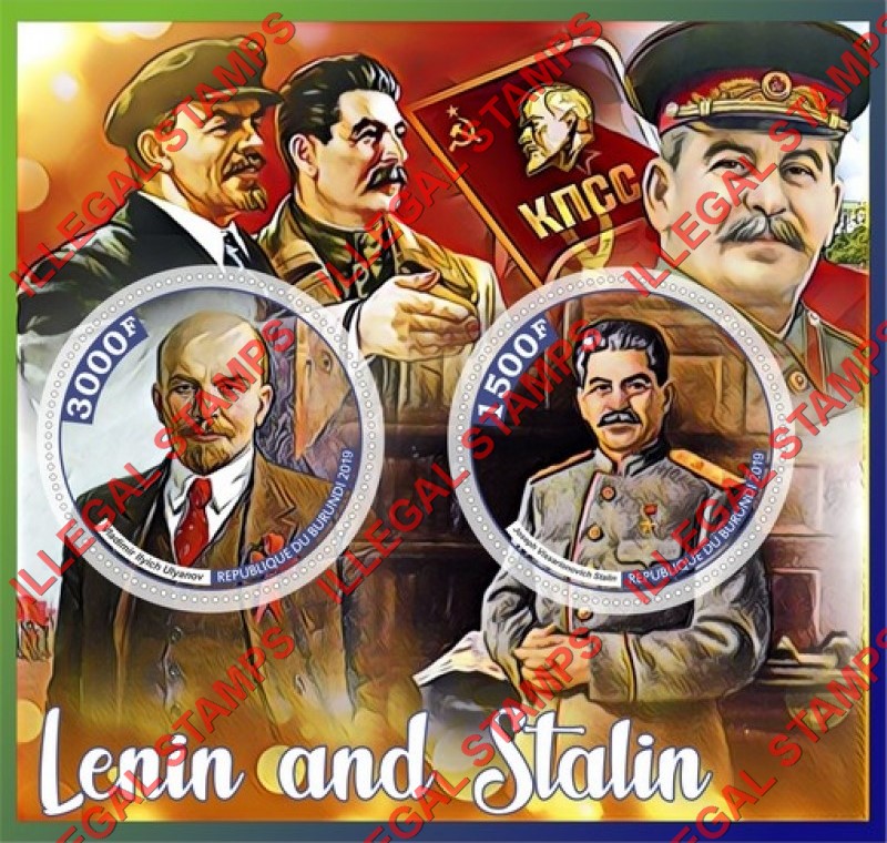 Burundi 2019 Lenin and Stalin (different) Counterfeit Illegal Stamp Souvenir Sheet of 2 Burundi 2019 Lenin and Stalin (different) Counterfeit Illegal Stamp Souvenir Sheet of 2