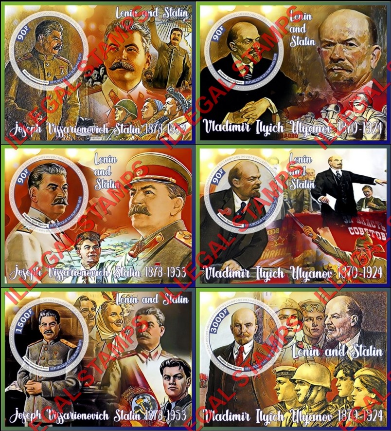 Burundi 2019 Lenin and Stalin (different) Counterfeit Illegal Stamp Souvenir Sheets of 1 Burundi 2019 Lenin and Stalin (different) Counterfeit Illegal Stamp Souvenir Sheets of 1