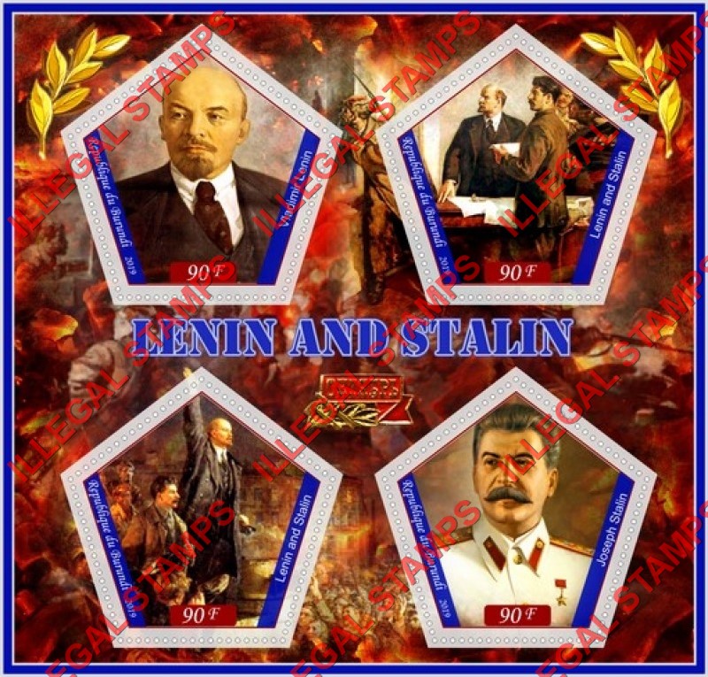Burundi 2019 Lenin and Stalin Counterfeit Illegal Stamp Souvenir Sheet of 4 Burundi 2019 Lenin and Stalin Counterfeit Illegal Stamp Souvenir Sheet of 4