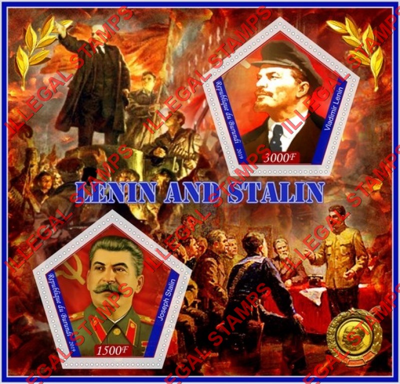 Burundi 2019 Lenin and Stalin Counterfeit Illegal Stamp Souvenir Sheet of 2 Burundi 2019 Lenin and Stalin Counterfeit Illegal Stamp Souvenir Sheet of 2
