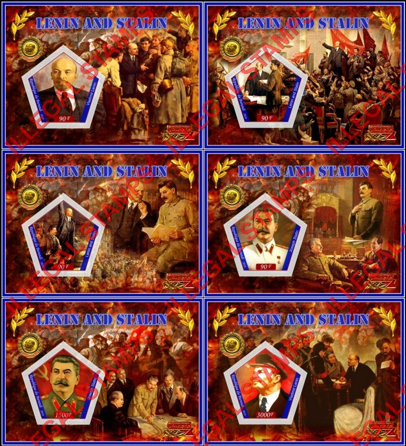 Burundi 2019 Lenin and Stalin Counterfeit Illegal Stamp Souvenir Sheets of 1 Burundi 2019 Lenin and Stalin Counterfeit Illegal Stamp Souvenir Sheets of 1