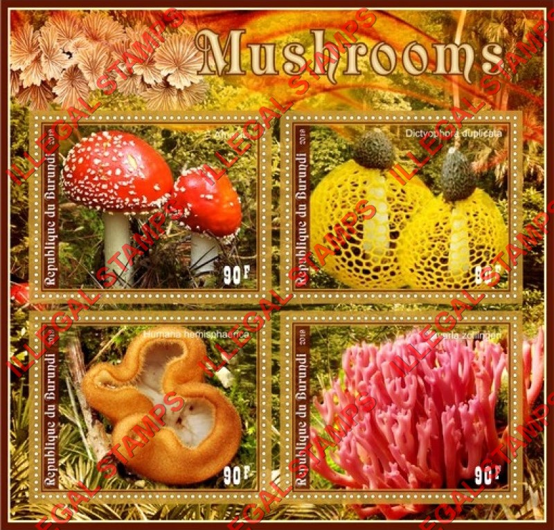 Burundi 2019 Mushrooms Counterfeit Illegal Stamp Souvenir Sheet of 4 Burundi 2019 Mushrooms Counterfeit Illegal Stamp Souvenir Sheet of 4
