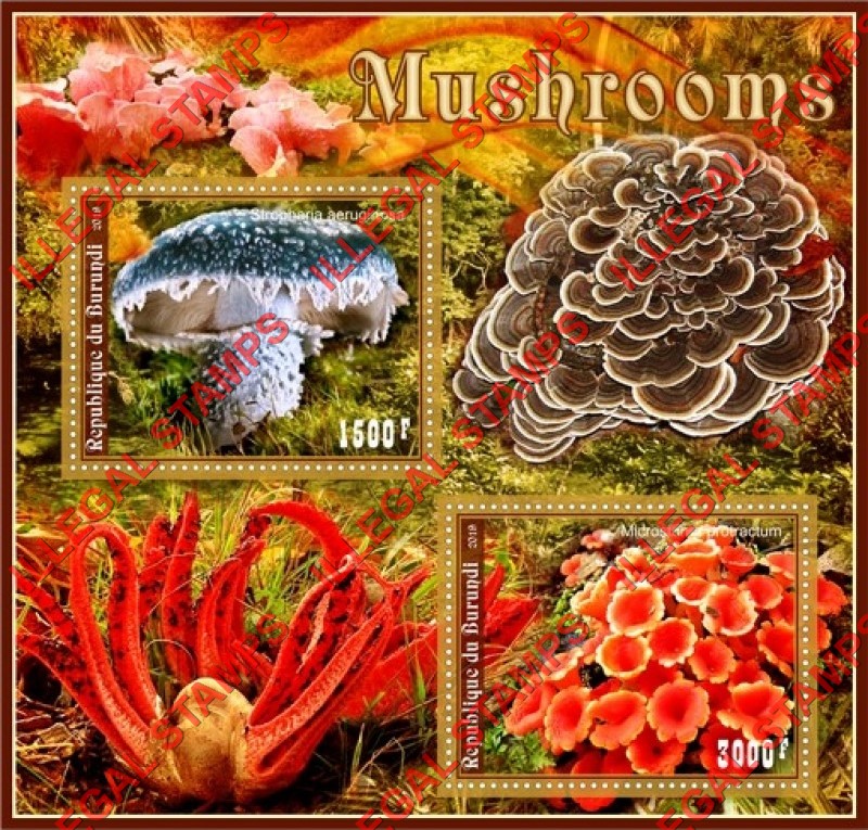 Burundi 2019 Mushrooms Counterfeit Illegal Stamp Souvenir Sheet of 2 Burundi 2019 Mushrooms Counterfeit Illegal Stamp Souvenir Sheet of 2