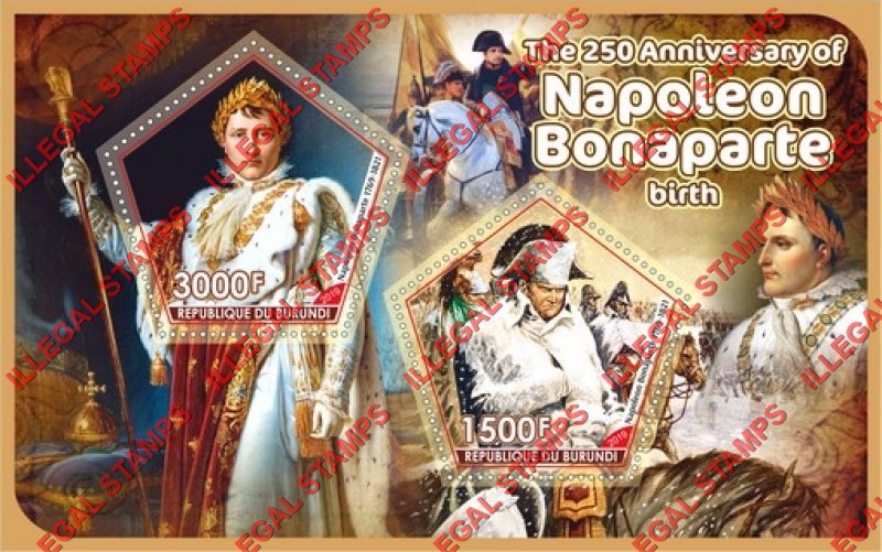 Burundi 2019 Napoleon Bonaparte Counterfeit Illegal Stamp Souvenir Sheet of 2 Burundi 2019 Napoleon Bonaparte Counterfeit Illegal Stamp Souvenir Sheet of 2