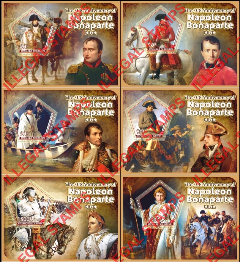 Burundi 2019 Napoleon Bonaparte Counterfeit Illegal Stamp Souvenir Sheets of 1 Burundi 2019 Napoleon Bonaparte Counterfeit Illegal Stamp Souvenir Sheets of 1