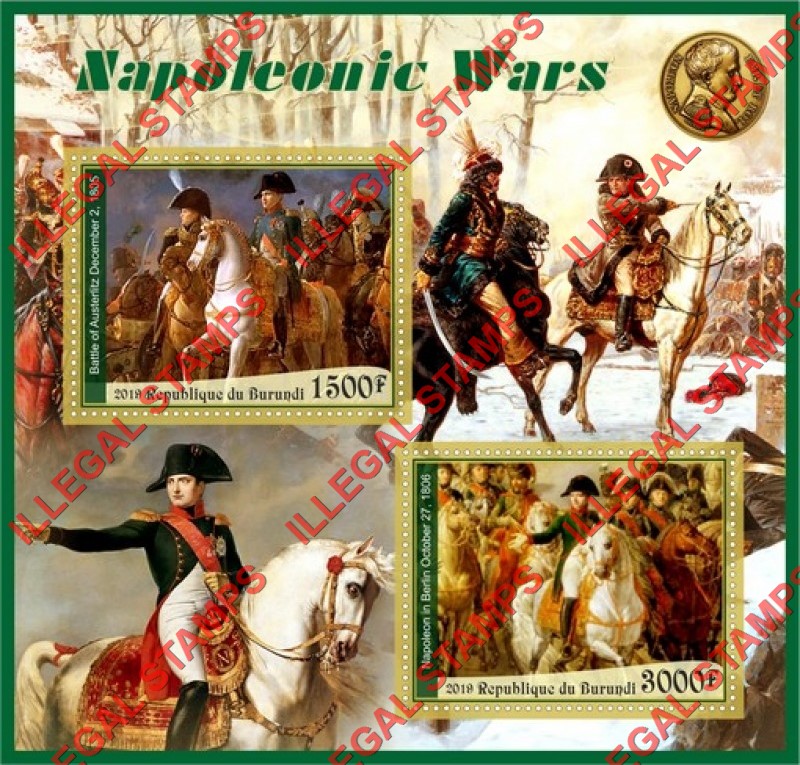 Burundi 2019 Napoleonic Wars Counterfeit Illegal Stamp Souvenir Sheet of 2 Burundi 2019 Napoleonic Wars Counterfeit Illegal Stamp Souvenir Sheet of 2