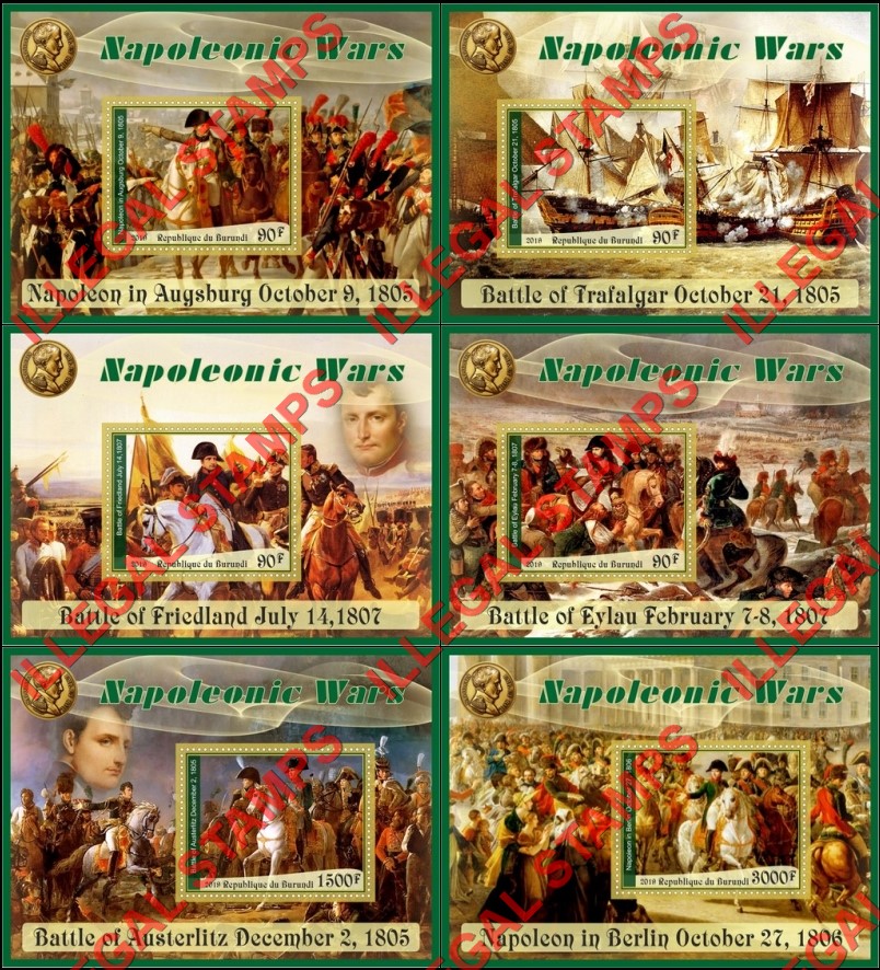 Burundi 2019 Napoleonic Wars Counterfeit Illegal Stamp Souvenir Sheets of 1 Burundi 2019 Napoleonic Wars Counterfeit Illegal Stamp Souvenir Sheets of 1