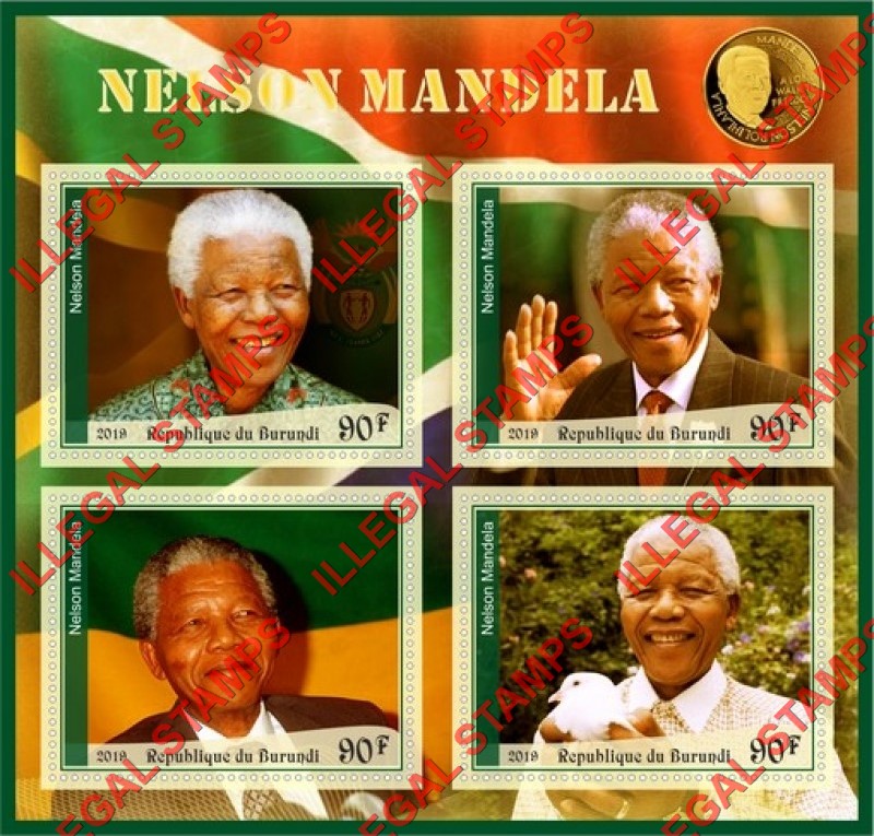Burundi 2019 Nelson Mandela Counterfeit Illegal Stamp Souvenir Sheet of 4 Burundi 2019 Nelson Mandela Counterfeit Illegal Stamp Souvenir Sheet of 4
