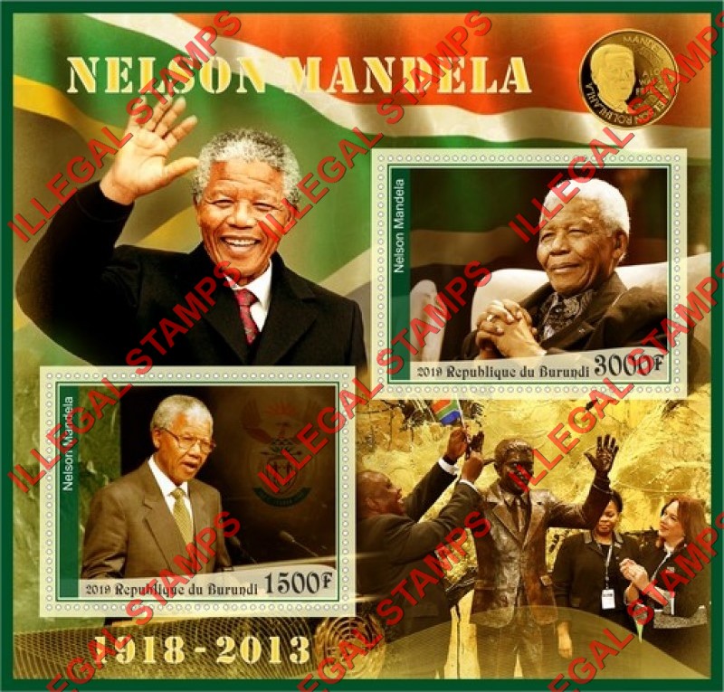 Burundi 2019 Nelson Mandela Counterfeit Illegal Stamp Souvenir Sheet of 2 Burundi 2019 Nelson Mandela Counterfeit Illegal Stamp Souvenir Sheet of 2