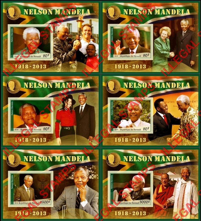 Burundi 2019 Nelson Mandela Counterfeit Illegal Stamp Souvenir Sheets of 1 Burundi 2019 Nelson Mandela Counterfeit Illegal Stamp Souvenir Sheets of 1