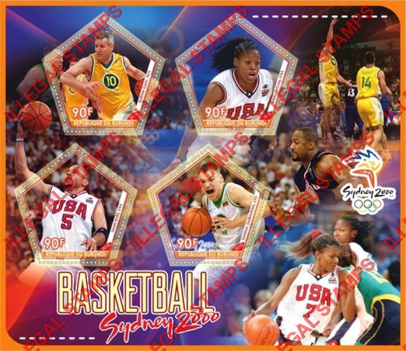 Burundi 2019 Olympic Games in Sydney in 2000 Basketball Counterfeit Illegal Stamp Souvenir Sheet of 4 Burundi 2019 Olympic Games in Sydney in 2000 Basketball Counterfeit Illegal Stamp Souvenir Sheet of 4