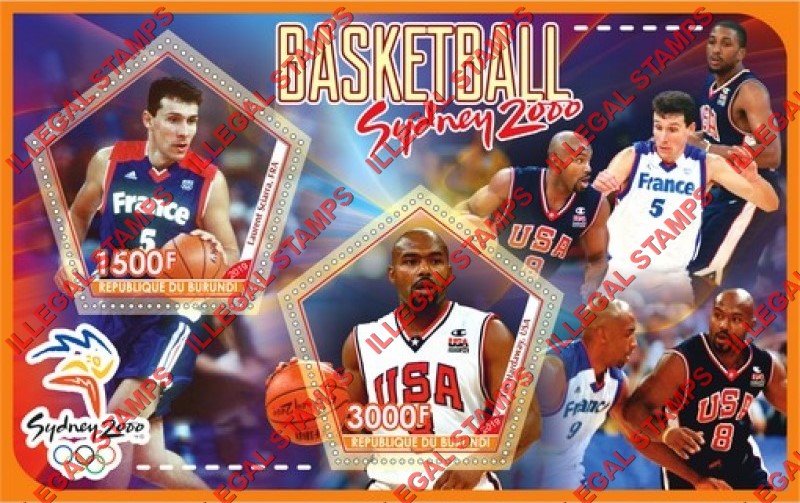 Burundi 2019 Olympic Games in Sydney in 2000 Basketball Counterfeit Illegal Stamp Souvenir Sheet of 2 Burundi 2019 Olympic Games in Sydney in 2000 Basketball Counterfeit Illegal Stamp Souvenir Sheet of 2