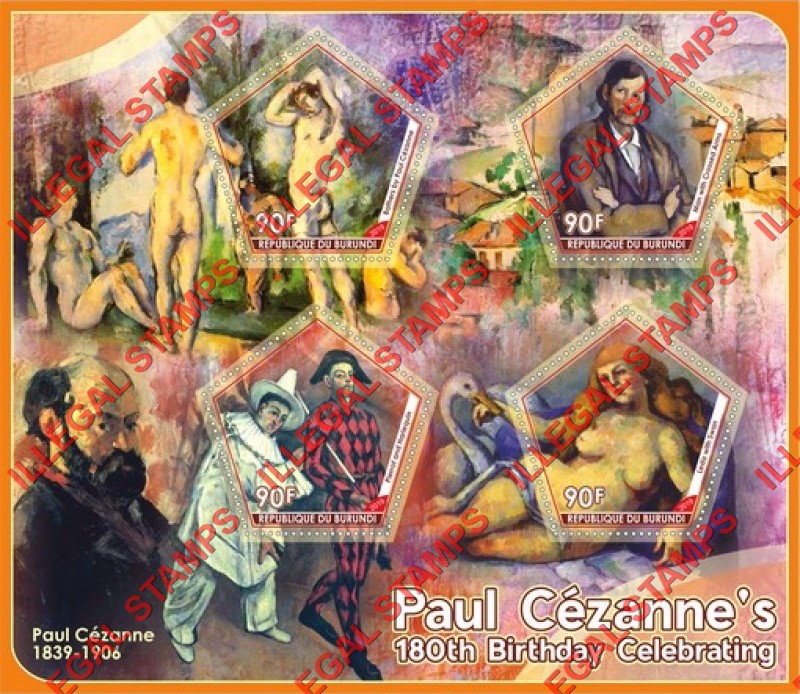 Burundi 2019 Paintings by Paul Cezanne Counterfeit Illegal Stamp Souvenir Sheet of 4 Burundi 2019 Paintings by Paul Cezanne Counterfeit Illegal Stamp Souvenir Sheet of 4