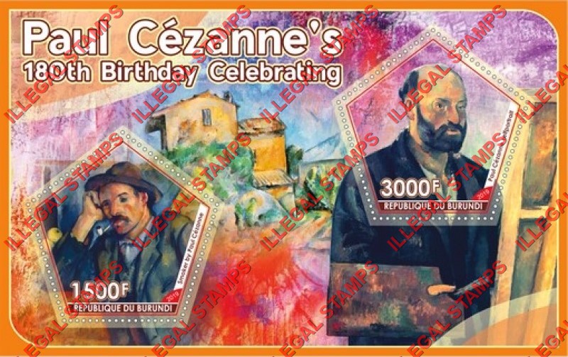 Burundi 2019 Paintings by Paul Cezanne Counterfeit Illegal Stamp Souvenir Sheet of 2 Burundi 2019 Paintings by Paul Cezanne Counterfeit Illegal Stamp Souvenir Sheet of 2