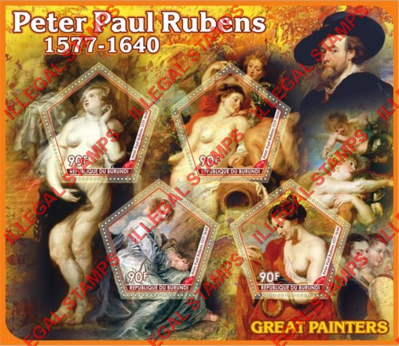 Burundi 2019 Paintings by Peter Paul Rubens Counterfeit Illegal Stamp Souvenir Sheet of 4 Burundi 2019 Paintings by Peter Paul Rubens Counterfeit Illegal Stamp Souvenir Sheet of 4