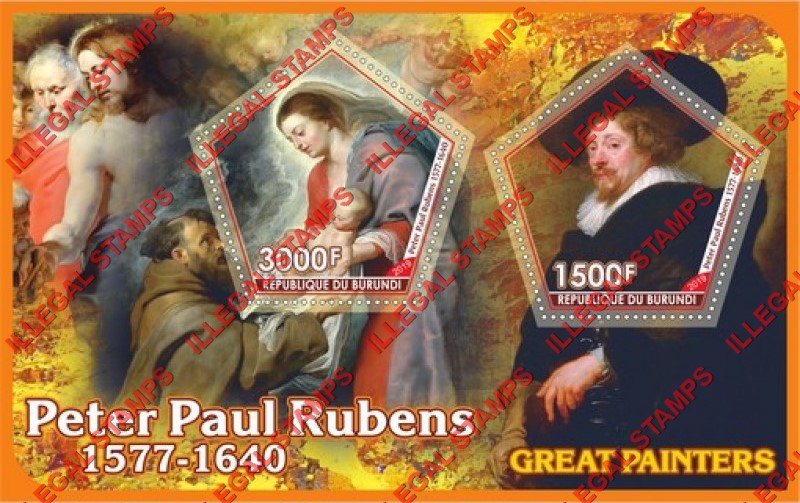 Burundi 2019 Paintings by Peter Paul Rubens Counterfeit Illegal Stamp Souvenir Sheet of 2 Burundi 2019 Paintings by Peter Paul Rubens Counterfeit Illegal Stamp Souvenir Sheet of 2