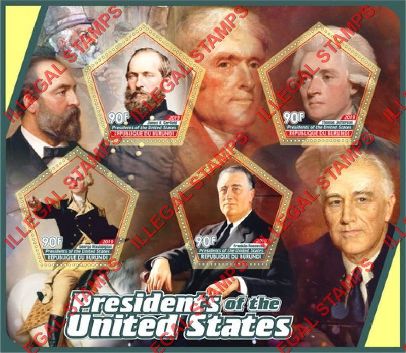 Burundi 2019 Presidents of the United States Counterfeit Illegal Stamp Souvenir Sheet of 4 Burundi 2019 Presidents of the United States Counterfeit Illegal Stamp Souvenir Sheet of 4