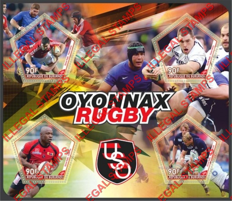 Burundi 2019 Rugby Players Oyonnax Counterfeit Illegal Stamp Souvenir Sheet of 4 Burundi 2019 Rugby Players Oyonnax Counterfeit Illegal Stamp Souvenir Sheet of 4