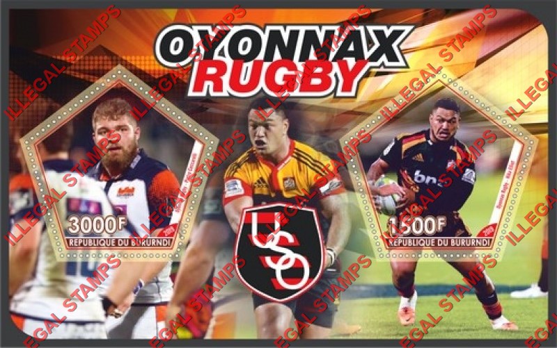 Burundi 2019 Rugby Players Oyonnax Counterfeit Illegal Stamp Souvenir Sheet of 2 Burundi 2019 Rugby Players Oyonnax Counterfeit Illegal Stamp Souvenir Sheet of 2