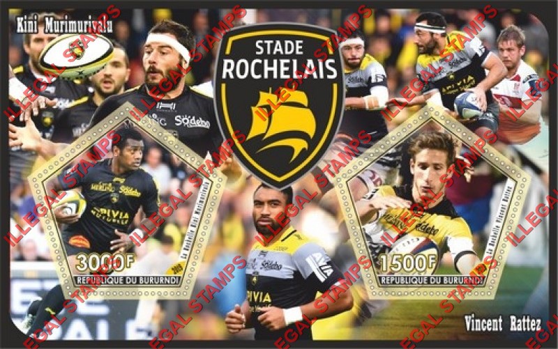 Burundi 2019 Rugby Players Stade Rochelais Counterfeit Illegal Stamp Souvenir Sheet of 2 Burundi 2019 Rugby Players Stade Rochelais Counterfeit Illegal Stamp Souvenir Sheet of 2