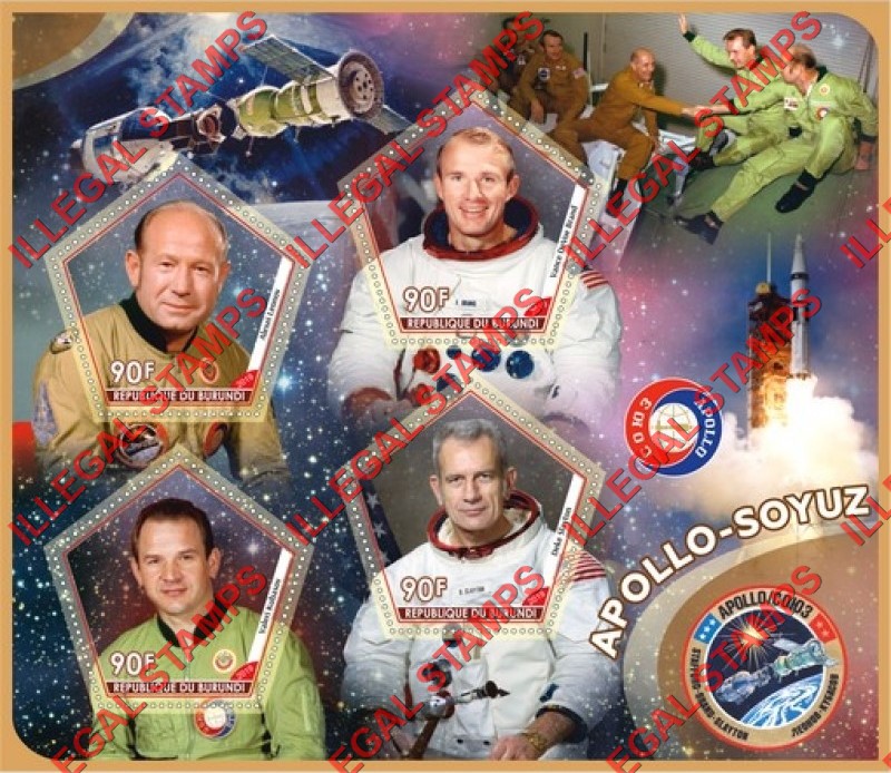 Burundi 2019 Space Apollo Soyuz Astronauts Counterfeit Illegal Stamp Souvenir Sheet of 4 Burundi 2019 Space Apollo Soyuz Astronauts Counterfeit Illegal Stamp Souvenir Sheet of 4