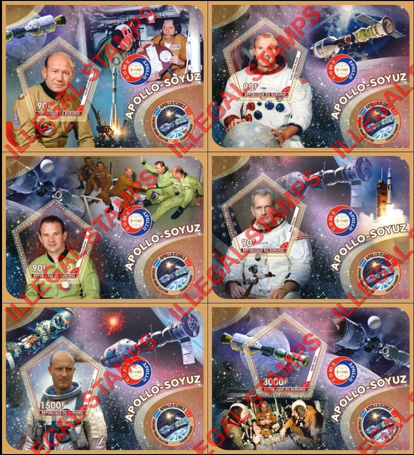 Burundi 2019 Space Apollo Soyuz Astronauts Counterfeit Illegal Stamp Souvenir Sheets of 1 Burundi 2019 Space Apollo Soyuz Astronauts Counterfeit Illegal Stamp Souvenir Sheets of 1