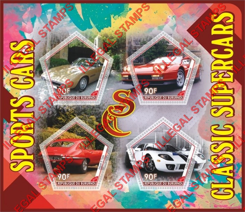 Burundi 2019 Sports Cars Classic Supercars Counterfeit Illegal Stamp Souvenir Sheet of 4 Burundi 2019 Sports Cars Classic Supercars Counterfeit Illegal Stamp Souvenir Sheet of 4