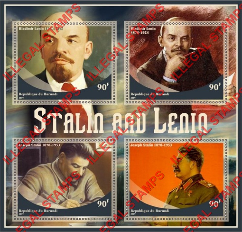 Burundi 2019 Stalin and Lenin Counterfeit Illegal Stamp Souvenir Sheet of 4 Burundi 2019 Stalin and Lenin Counterfeit Illegal Stamp Souvenir Sheet of 4