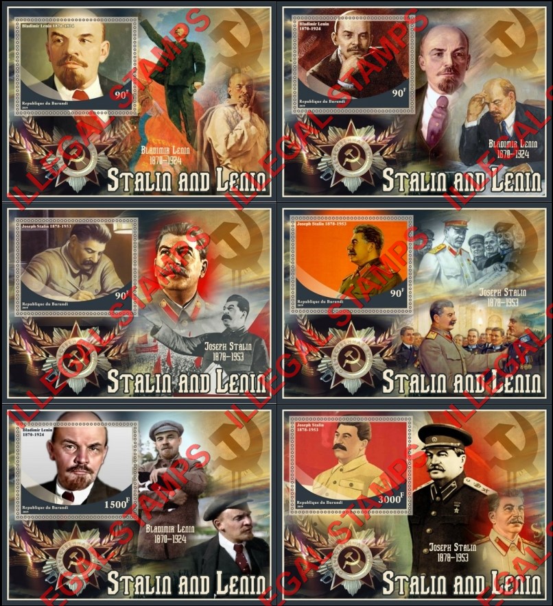 Burundi 2019 Stalin and Lenin Counterfeit Illegal Stamp Souvenir Sheets of 1 Burundi 2019 Stalin and Lenin Counterfeit Illegal Stamp Souvenir Sheets of 1