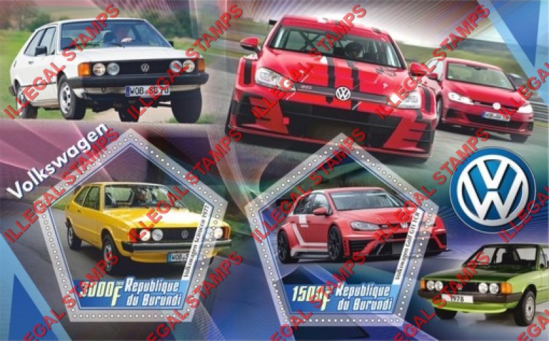 Burundi 2019 Volkswagen Cars Counterfeit Illegal Stamp Souvenir Sheet of 2 Burundi 2019 Volkswagen Cars Counterfeit Illegal Stamp Souvenir Sheet of 2