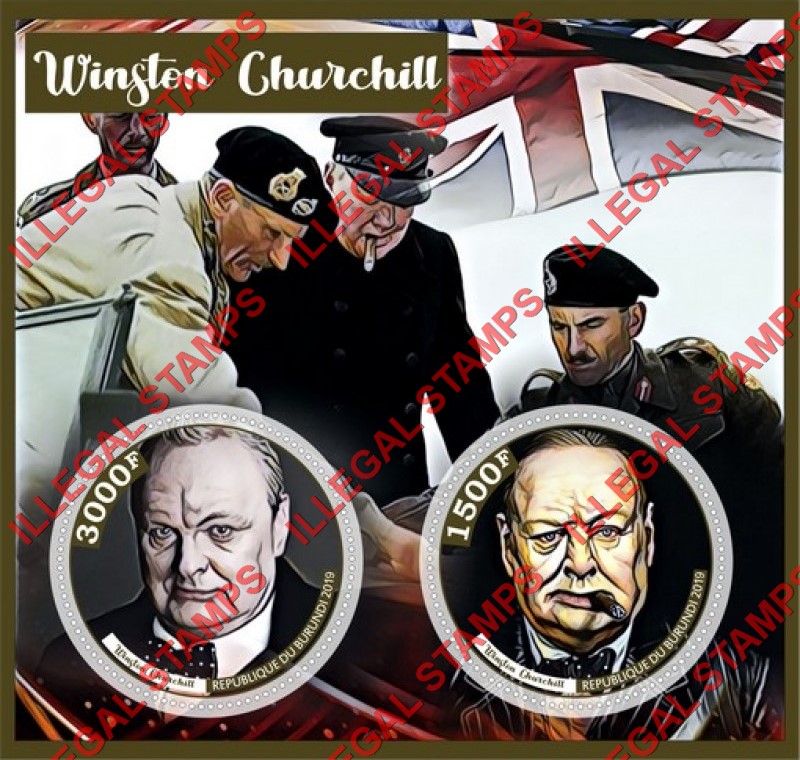 Burundi 2019 Winston Churchill (different) Counterfeit Illegal Stamp Souvenir Sheet of 2 Burundi 2019 Winston Churchill (different) Counterfeit Illegal Stamp Souvenir Sheet of 2