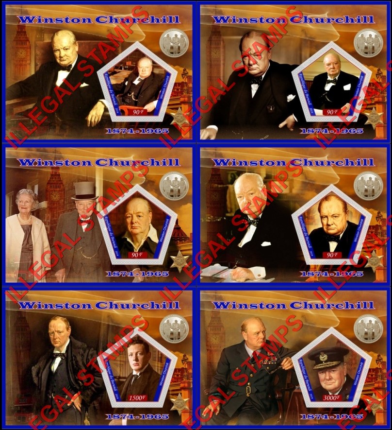 Burundi 2019 Winston Churchill Counterfeit Illegal Stamp Souvenir Sheets of 1 Burundi 2019 Winston Churchill Counterfeit Illegal Stamp Souvenir Sheets of 1