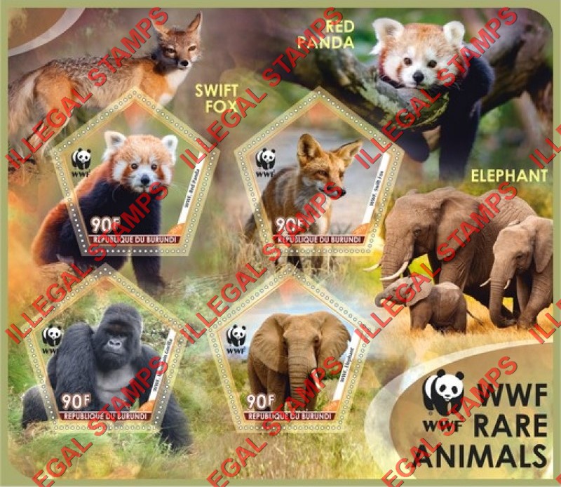 Burundi 2019 WWF World Wildlife Fund Rare Animals Counterfeit Illegal Stamp Souvenir Sheet of 4 Burundi 2019 WWF World Wildlife Fund Rare Animals Counterfeit Illegal Stamp Souvenir Sheet of 4