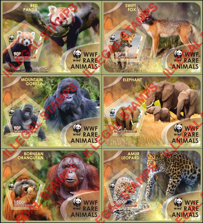 Burundi 2019 WWF World Wildlife Fund Rare Animals Counterfeit Illegal Stamp Souvenir Sheets of 1 Burundi 2019 WWF World Wildlife Fund Rare Animals Counterfeit Illegal Stamp Souvenir Sheets of 1
