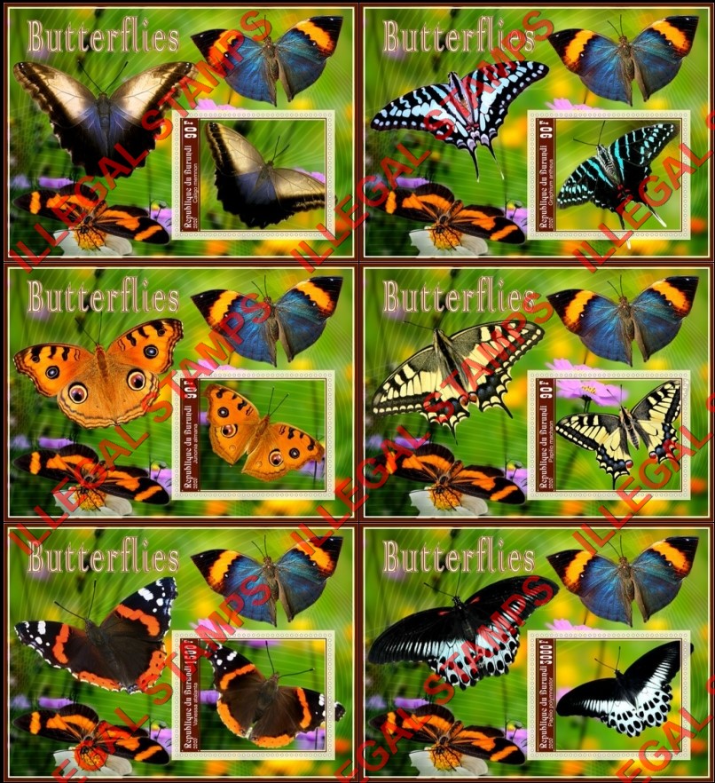 Burundi 2020 Butterflies (different b) Counterfeit Illegal Stamp Souvenir Sheets of 1 Burundi 2020 Butterflies (different b) Counterfeit Illegal Stamp Souvenir Sheets of 1