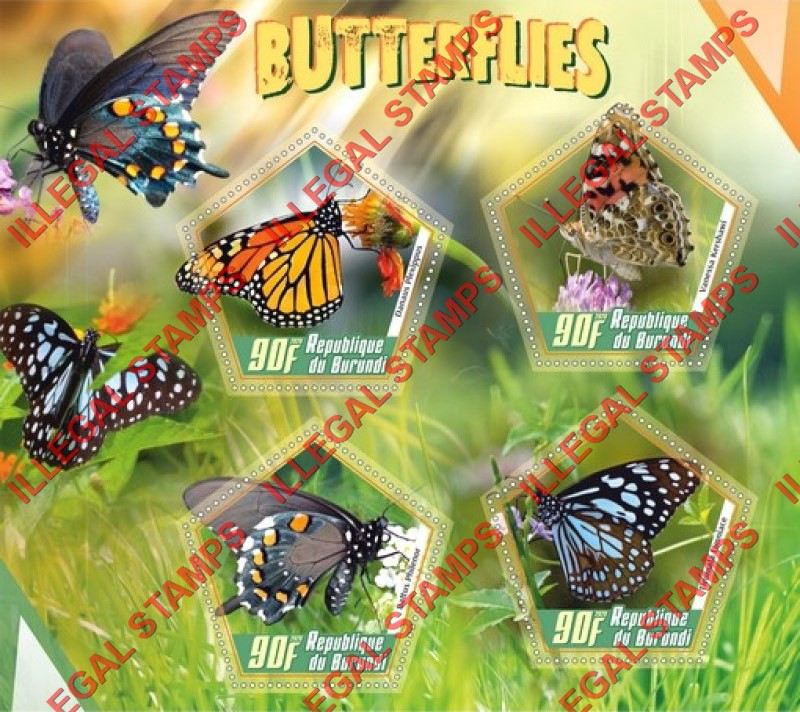 Burundi 2020 Butterflies (different) Counterfeit Illegal Stamp Souvenir Sheet of 4 Burundi 2020 Butterflies (different) Counterfeit Illegal Stamp Souvenir Sheet of 4