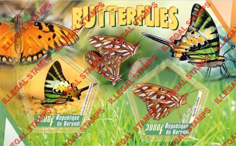 Burundi 2020 Butterflies (different) Counterfeit Illegal Stamp Souvenir Sheet of 2 Burundi 2020 Butterflies (different) Counterfeit Illegal Stamp Souvenir Sheet of 2