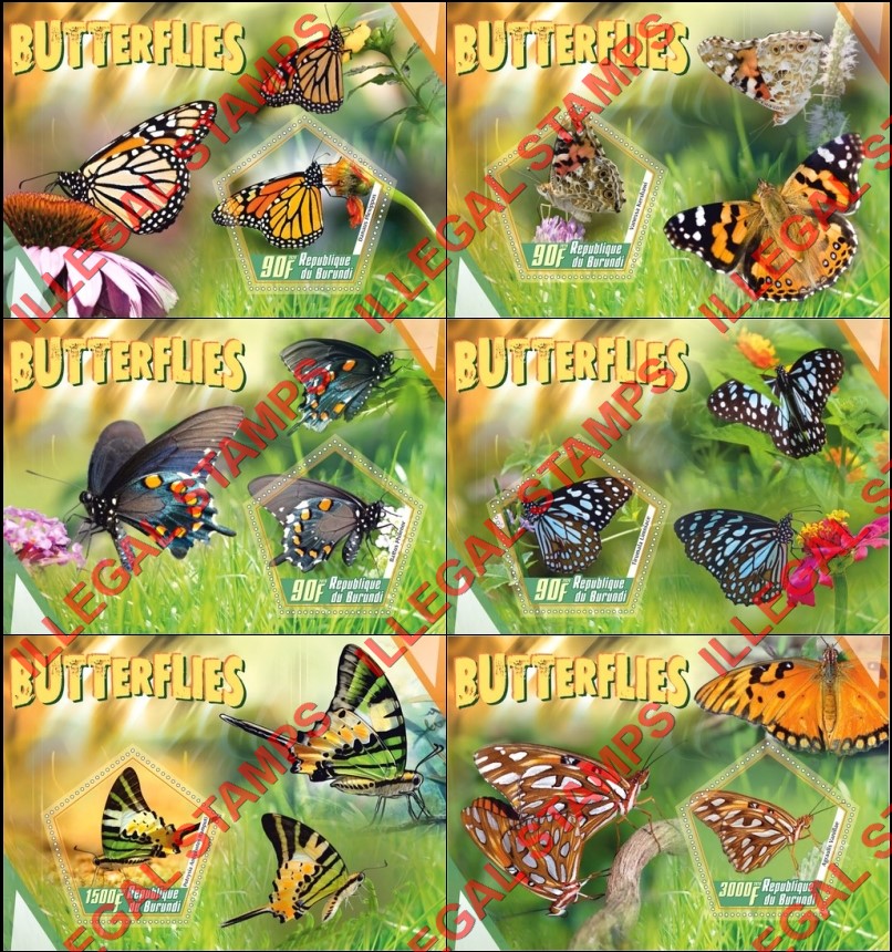 Burundi 2020 Butterflies (different) Counterfeit Illegal Stamp Souvenir Sheets of 1 Burundi 2020 Butterflies (different) Counterfeit Illegal Stamp Souvenir Sheets of 1